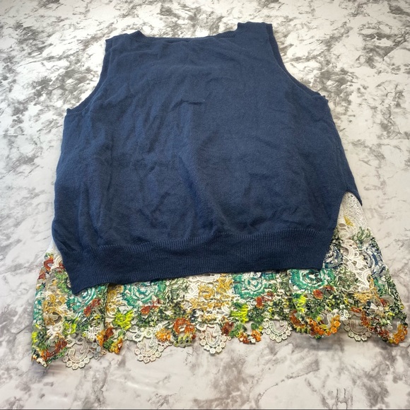 Anthropologie MOTH Navy Blue Sleeveless sweater attached MultiColor Lace Small - Picture 13 of 17